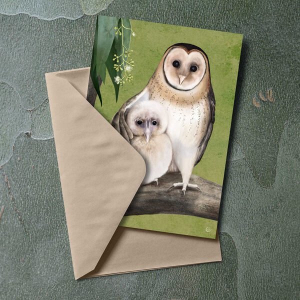 Masked Owl | Mama and chick | Best in Show | birds | illustration | Cal Heath | Tasmanian Masked Owl |Tasmanian Wildlife Babies