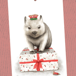 Wombat Christmas Gift Tag| Wombat joey wearing a Correa crown | Best in Show | Illustration by Cal Heath