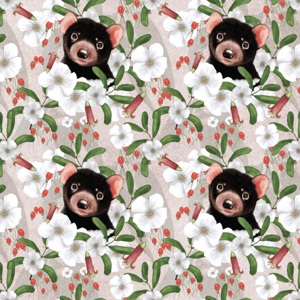 Tasmanian Devil in Leatherwood Flowers Wrapping Paper | Illustrated by Cal Heath | Gift Wrap