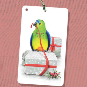 Christmas gift tag | illustration of Orange-bellied parrot by Cal Heath | Best in Show