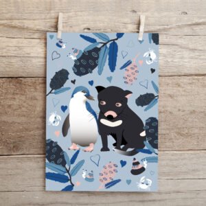 Tassie Devil and Penguin Fine Art Print | Illustrated by Cal Heath | Best in Show