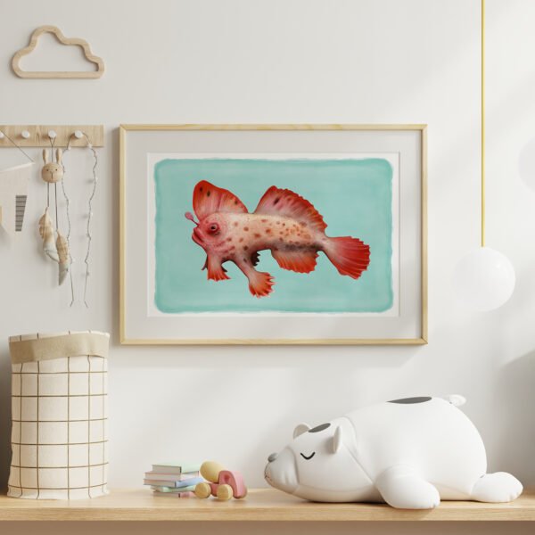 framed illustration mockup Red handfish | illustration by Cal Heath from Best in Show