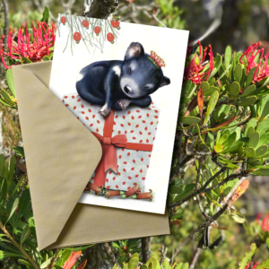 Tasmanian Wildlife Christmas card | Sleepy Devil Pup Christmas Card | Illustrated by Cal Heath | Best in Show